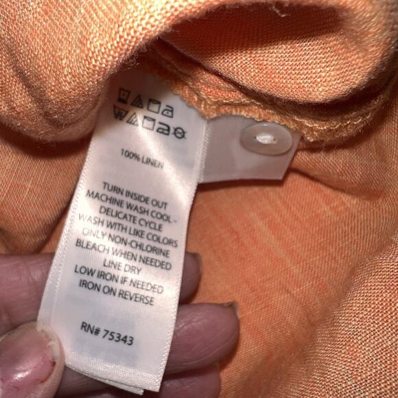 Sigrid Olsen Shirt Womens Plus Size 1X Coral Orange Linen Roll-Tab Sleeve Button - Picture 7 of 15